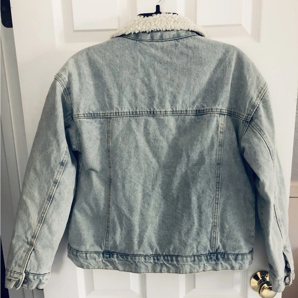 Pacsun Faux Sherpa Fleece Lined Denim Jacket Light Wash Grunge Vibes Warm - Picture 2 of 9